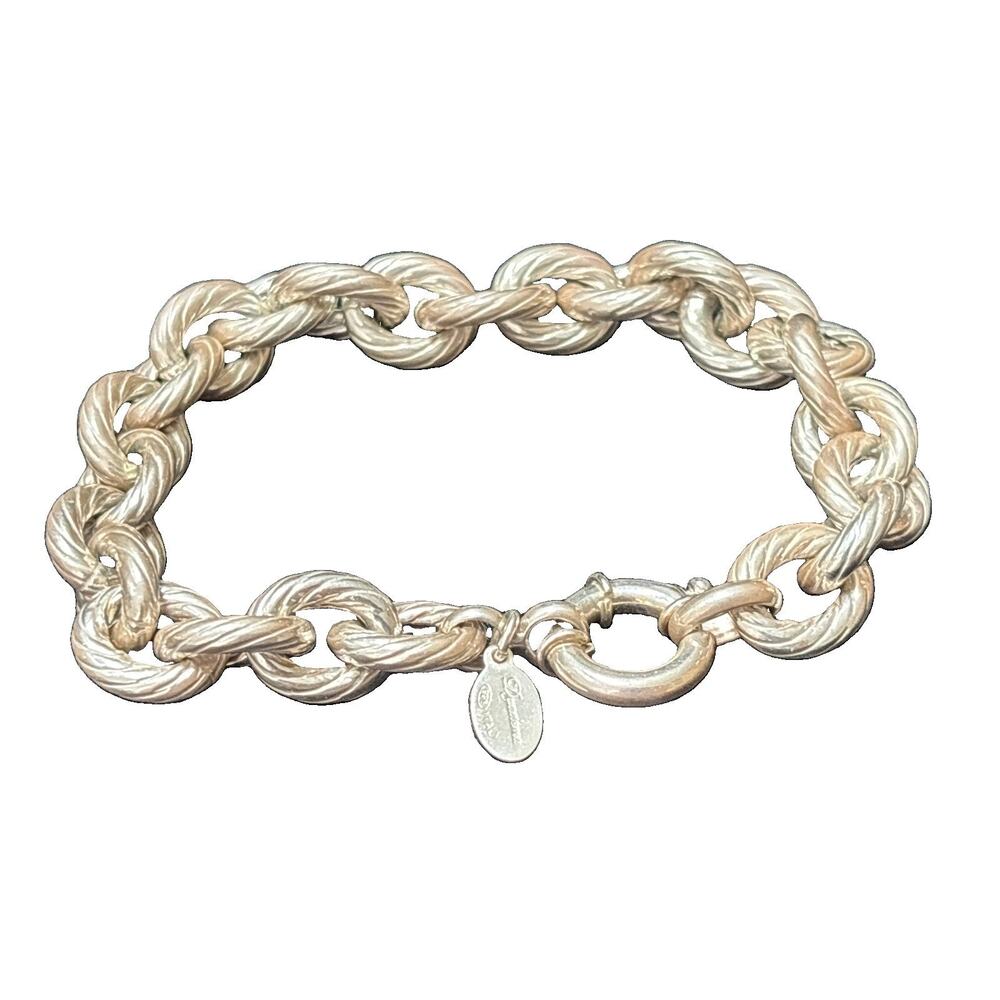 24 g Sterling Silver 925 Cable Chain Bracelet 8” Dyadema Italy Chunky Textured